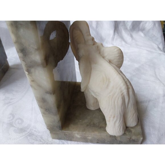 Vintage hand carved alabaster elephant book ends trunk up for good luck Italy - Picture 6 of 10
